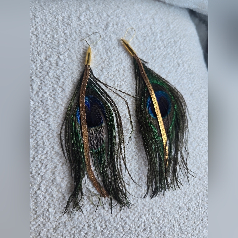 OLIVIA WELLES, Peacock Feather Dangle Earrings - Picture 2 of 5